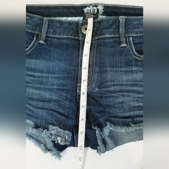 Frayed Hem Dark Wash Denim Shorts - Picture 6 of 8